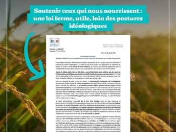 ✅ Adoption de la proposition de loi visant à lever les contraintes à l’exercice du métier d’agriculteur, dite « Duplomb », compte tenu du texte de la...